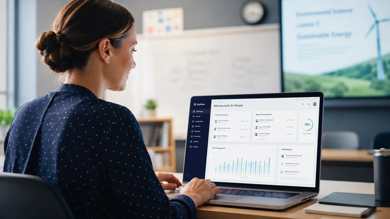 Profesora utilizando una plataforma educativa digital