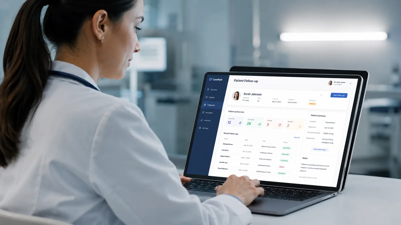 Profesional de salud utilizando una plataforma clínica digital